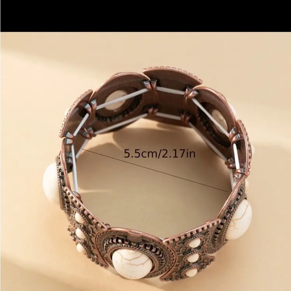 Creative Bangle Bracelet Zinc Alloy Jewelry Turquoise Inlaid Vintage Bohemian. - Picture 2 of 2